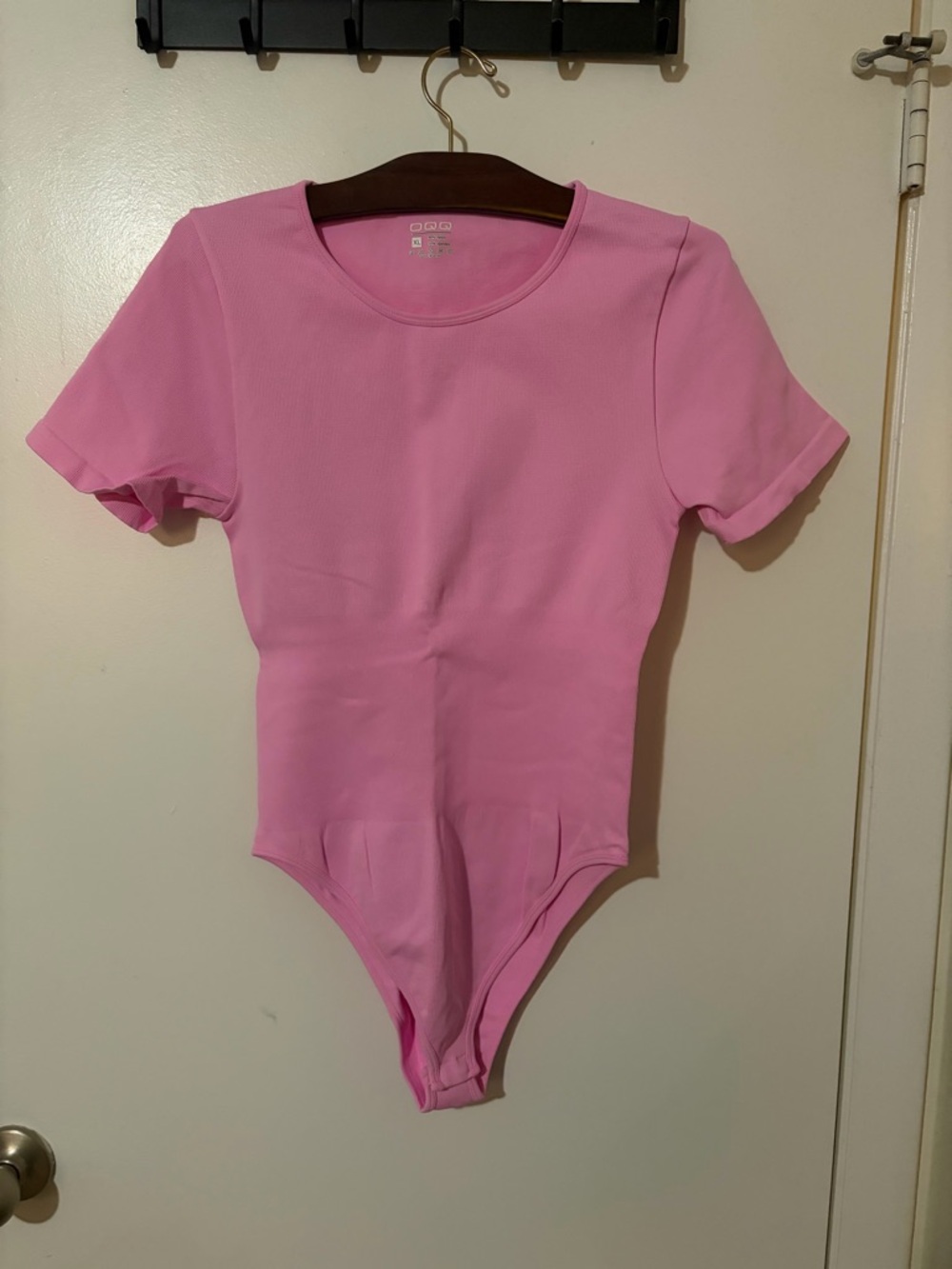 OQQ Pink Short-Sleeve Ribbed Bodysuit